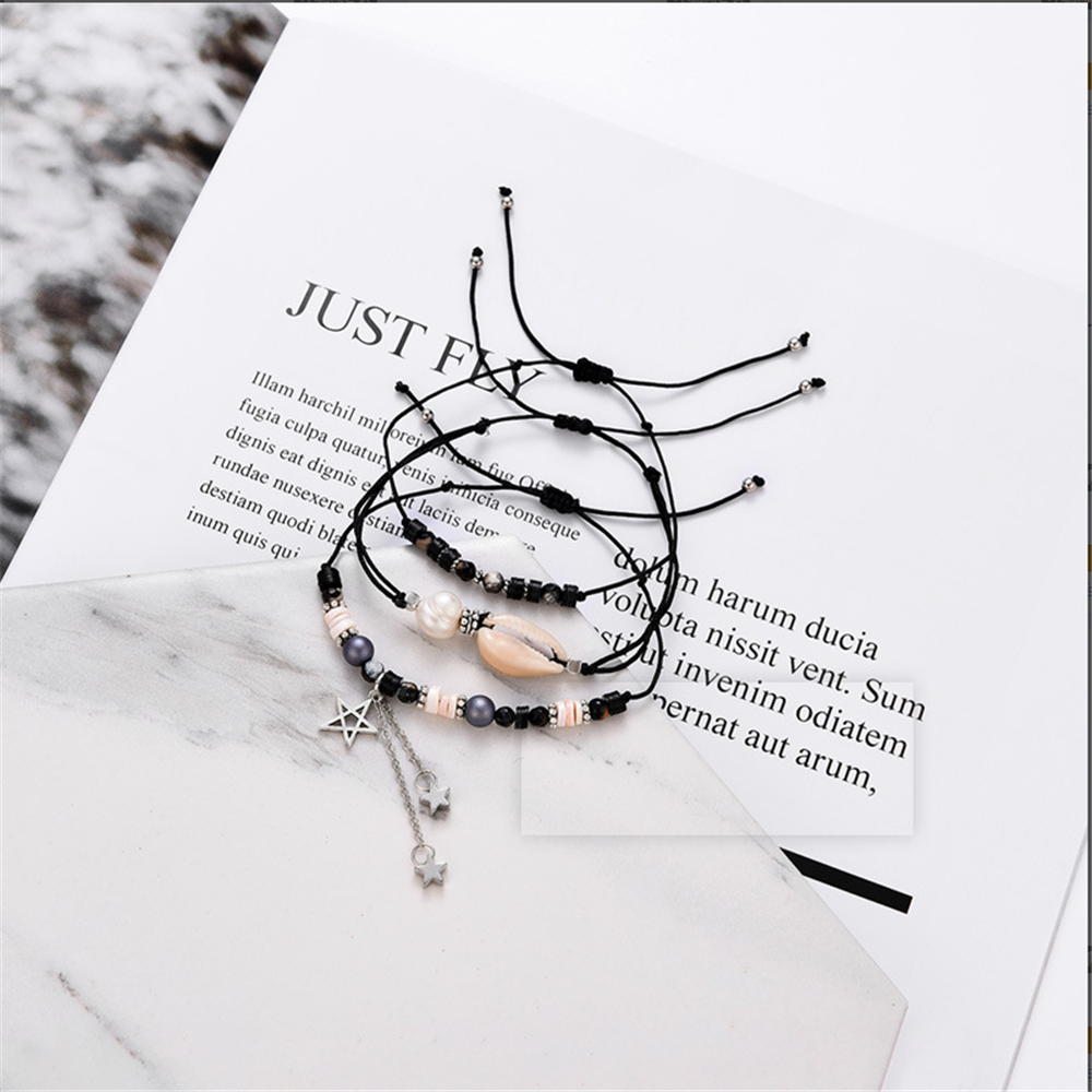 Handmade Adjustable Sea Shell Wrap Bracelet Bohemian String Braided Beads Anklets Gifts for Women Girls