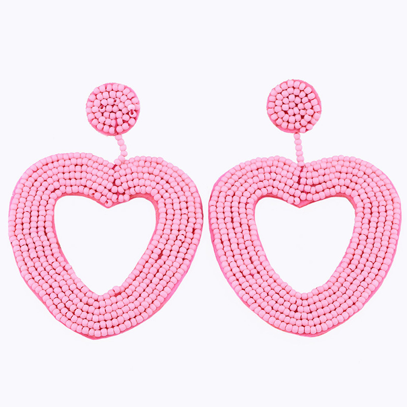 Statement Beaded Heart Hoop Earrings Fashion Bohemian Handmade Woven Glass Seed Whimsical Drop Earring Stud Jewelry Idear Gifts for Mom Sister