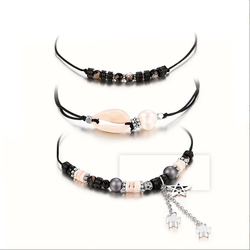 Handmade Adjustable Sea Shell Wrap Bracelet Bohemian String Braided Beads Anklets Gifts for Women Girls