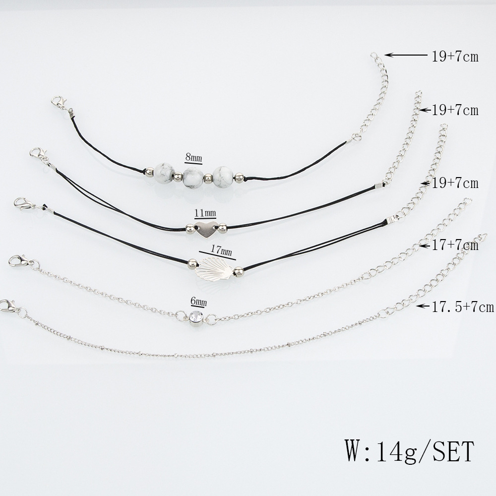 Love Pentagram Moon Star Bracelets Women Bling Crystal Earth Beads Anklets Summer Jewelry Set