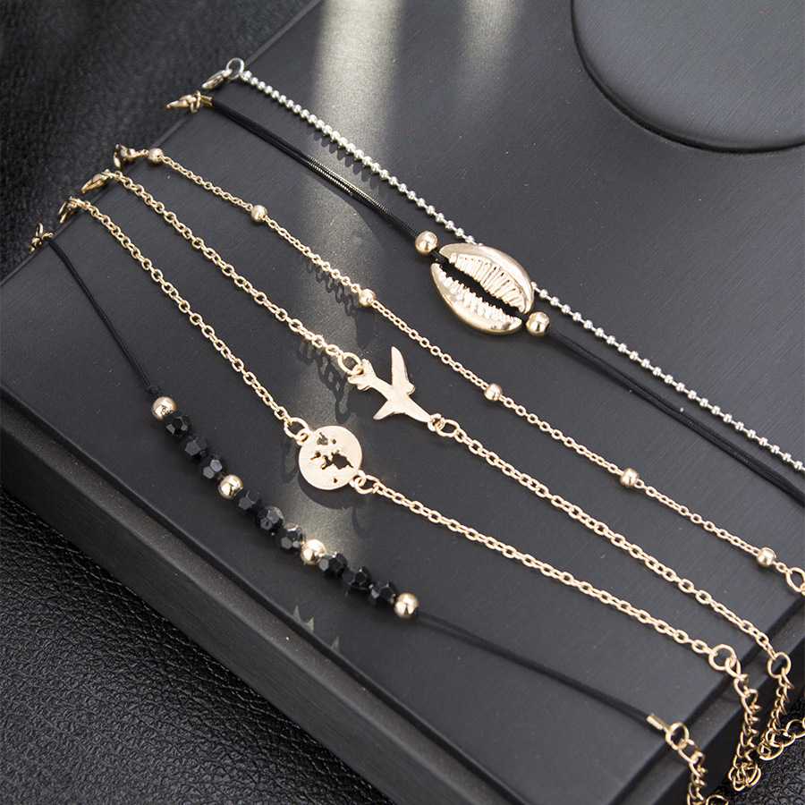 Love Pentagram Moon Star Bracelets Women Bling Crystal Earth Beads Anklets Summer Jewelry Set