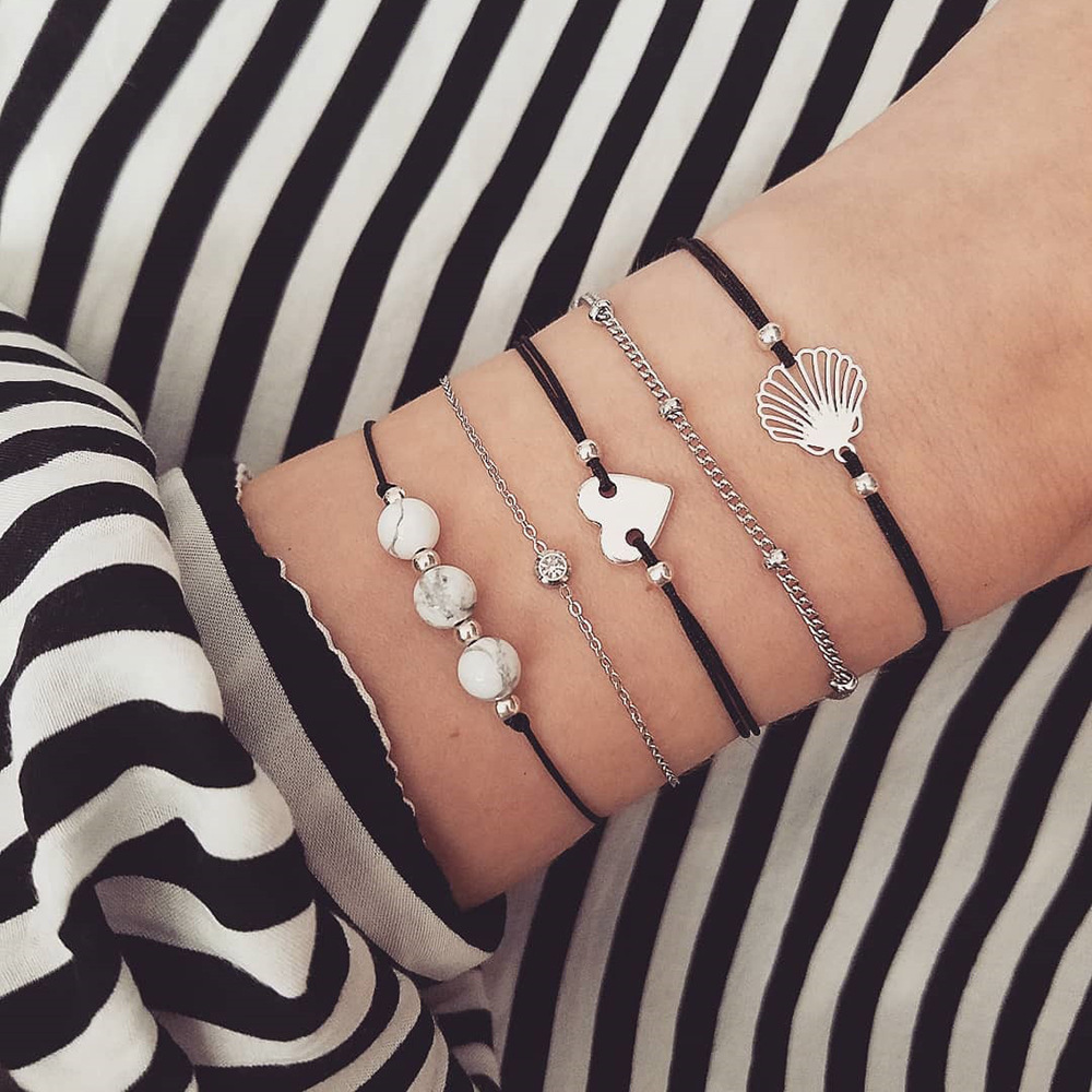 Love Pentagram Moon Star Bracelets Women Bling Crystal Earth Beads Anklets Summer Jewelry Set