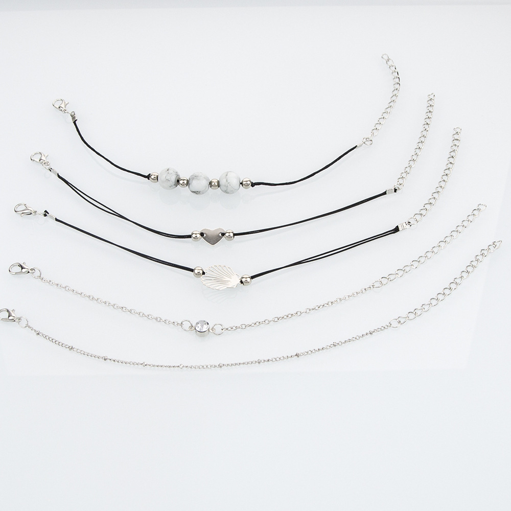 Love Pentagram Moon Star Bracelets Women Bling Crystal Earth Beads Anklets Summer Jewelry Set