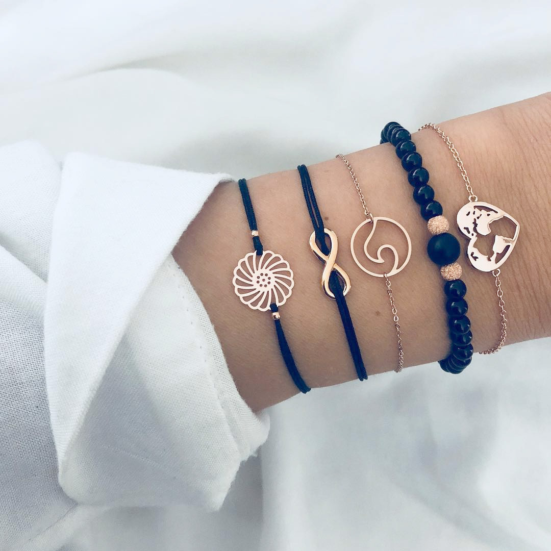 Love Pentagram Moon Star Bracelets Women Bling Crystal Earth Beads Anklets Summer Jewelry Set