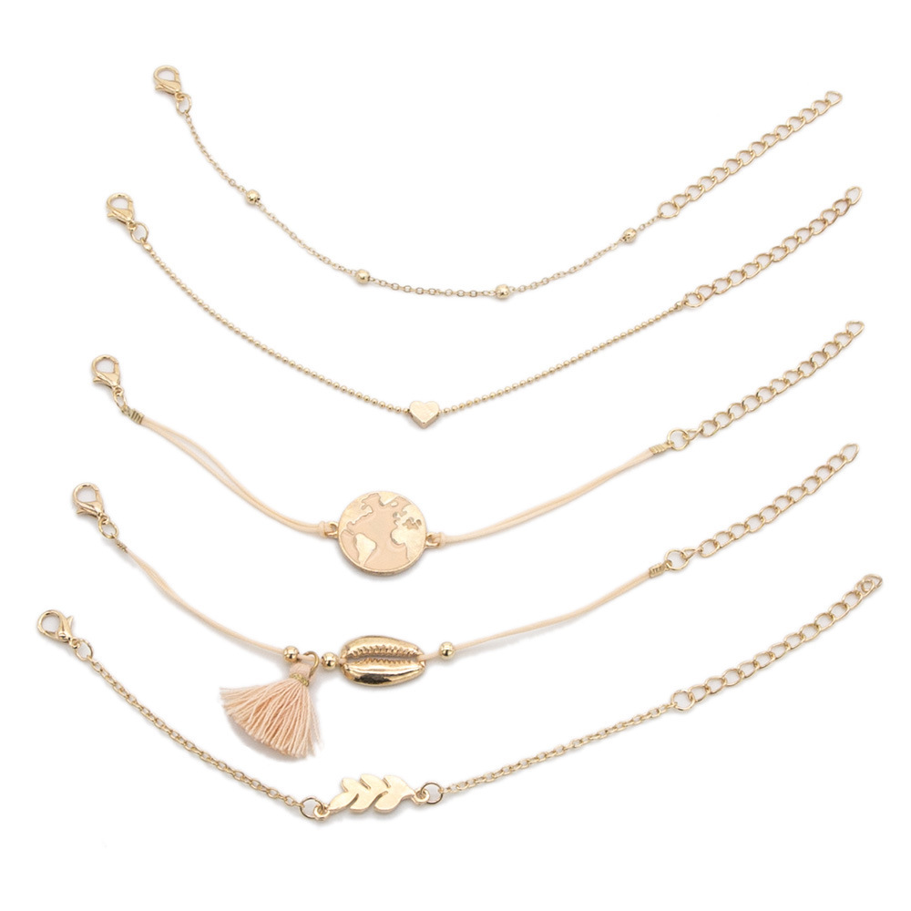 Love Pentagram Moon Star Bracelets Women Bling Crystal Earth Beads Anklets Summer Jewelry Set