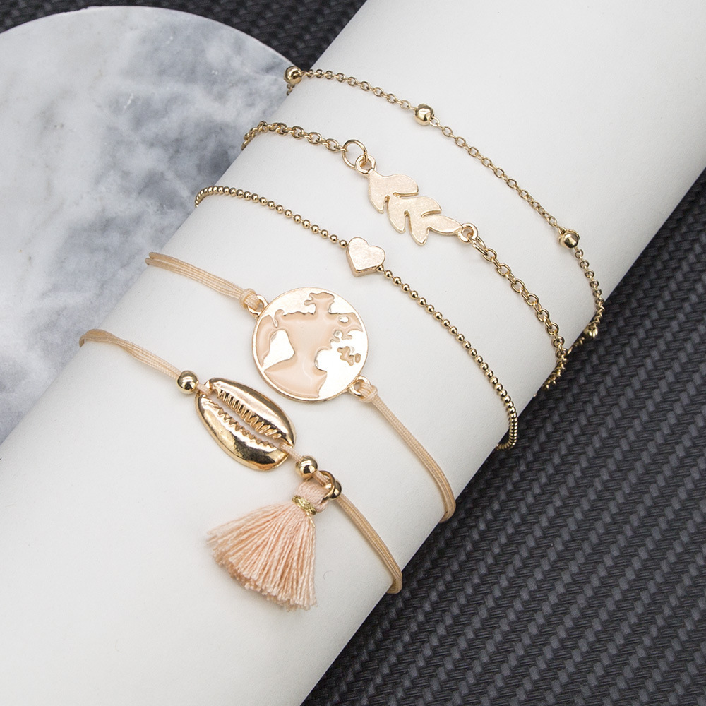 Love Pentagram Moon Star Bracelets Women Bling Crystal Earth Beads Anklets Summer Jewelry Set