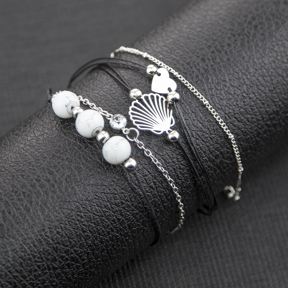 Love Pentagram Moon Star Bracelets Women Bling Crystal Earth Beads Anklets Summer Jewelry Set