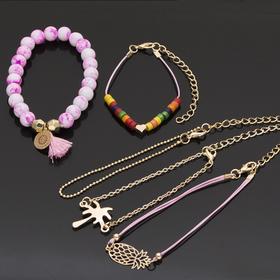 Love Pentagram Moon Star Bracelets Women Bling Crystal Earth Beads Anklets Summer Jewelry Set