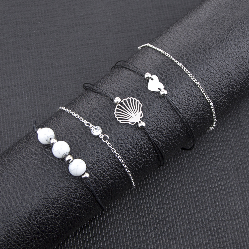 Love Pentagram Moon Star Bracelets Women Bling Crystal Earth Beads Anklets Summer Jewelry Set