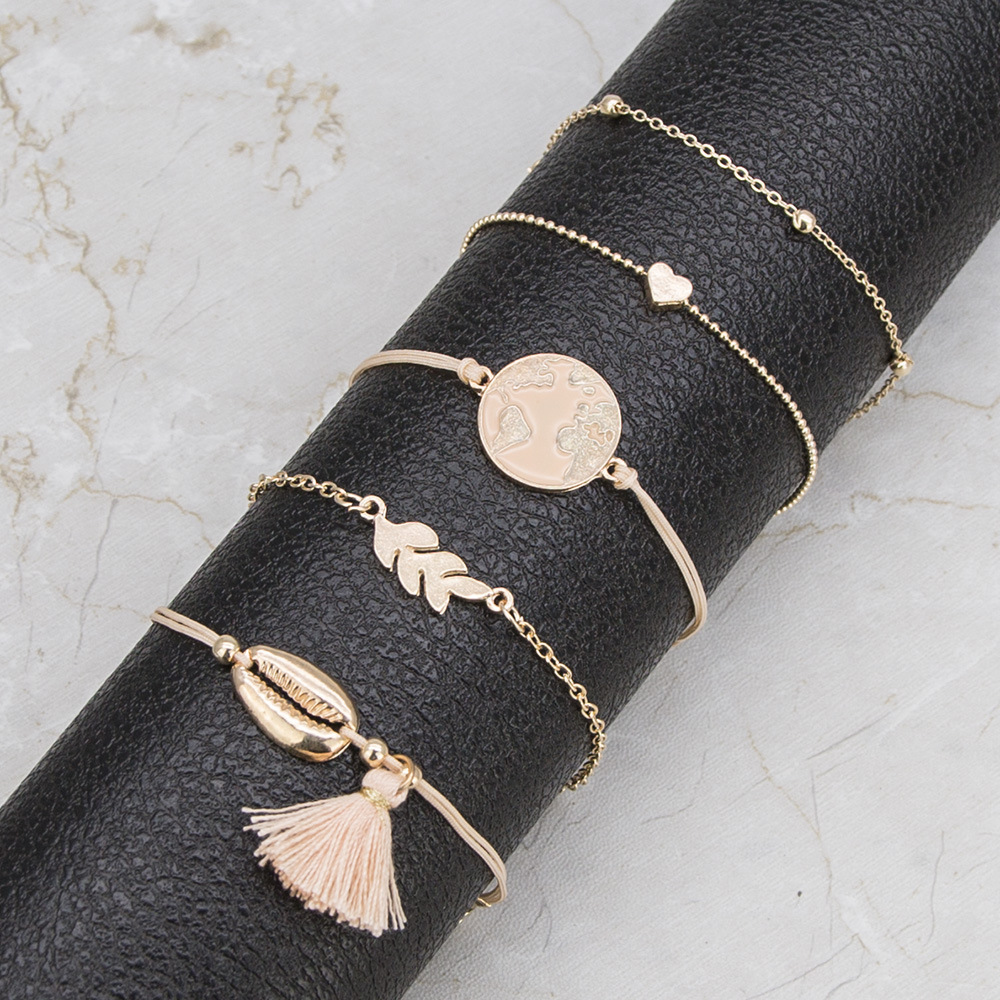 Love Pentagram Moon Star Bracelets Women Bling Crystal Earth Beads Anklets Summer Jewelry Set