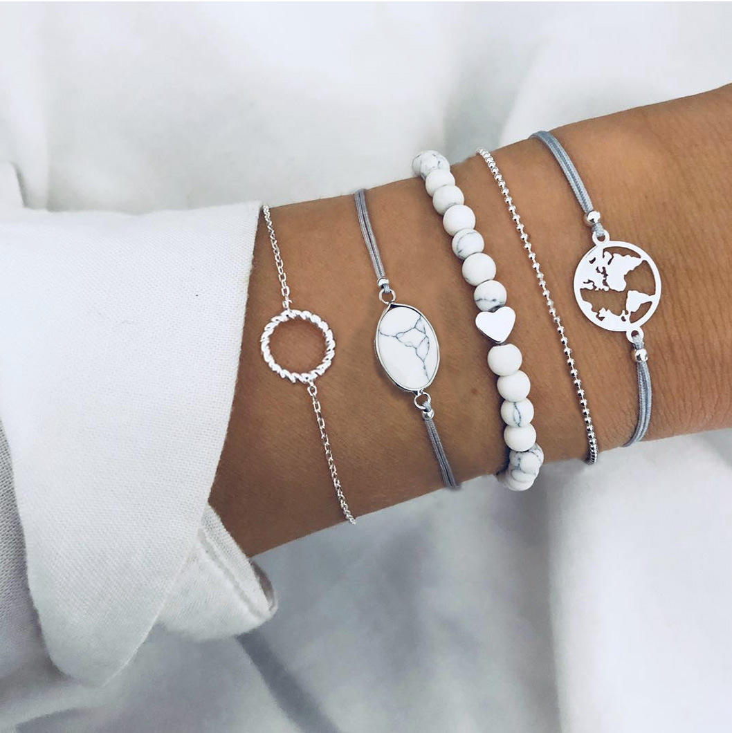 Love Pentagram Moon Star Bracelets Women Bling Crystal Earth Beads Anklets Summer Jewelry Set