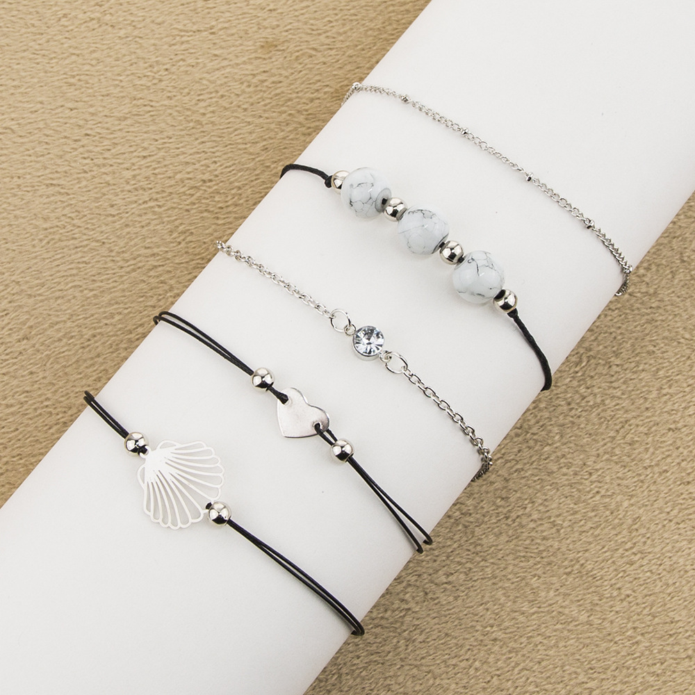 Love Pentagram Moon Star Bracelets Women Bling Crystal Earth Beads Anklets Summer Jewelry Set