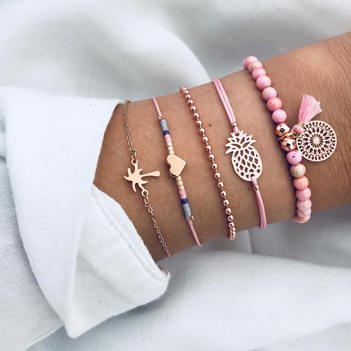 Love Pentagram Moon Star Bracelets Women Bling Crystal Earth Beads Anklets Summer Jewelry Set