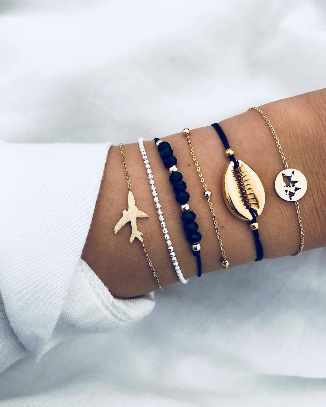 Love Pentagram Moon Star Bracelets Women Bling Crystal Earth Beads Anklets Summer Jewelry Set