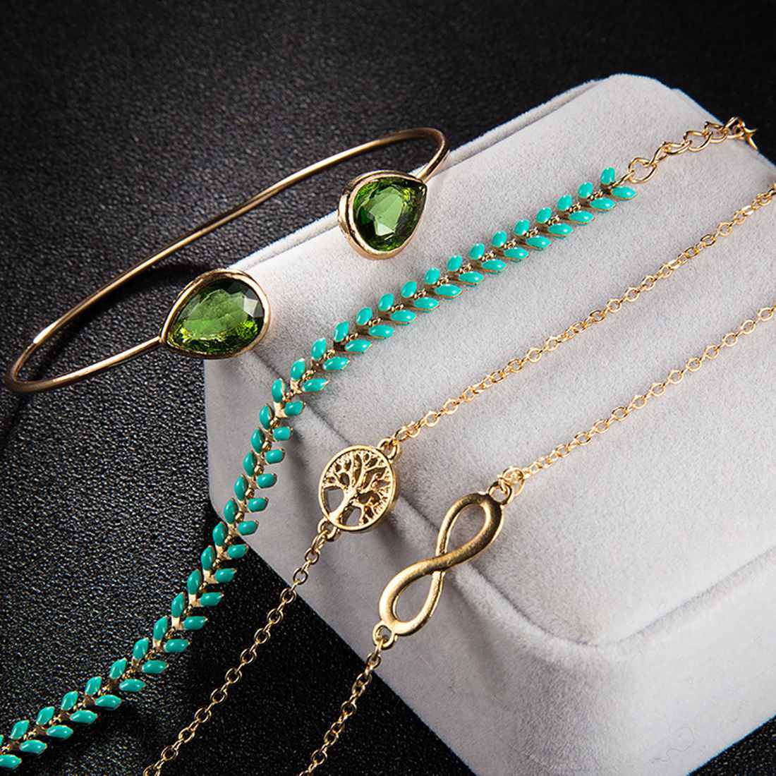 Gold Adjustable Olive Leaf Bracelets for Women Girls Wheat Spike Multiple Stackable Wrap Bangle Brangle Beach Foot Anklet …