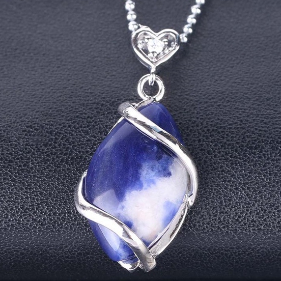 Silver Wrapped Oval  Gemstone Pendant Necklace for women