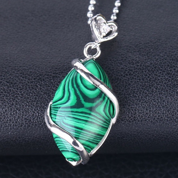 Silver Wrapped Oval  Gemstone Pendant Necklace for women