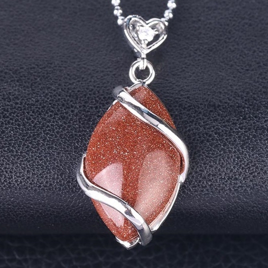 Silver Wrapped Oval  Gemstone Pendant Necklace for women
