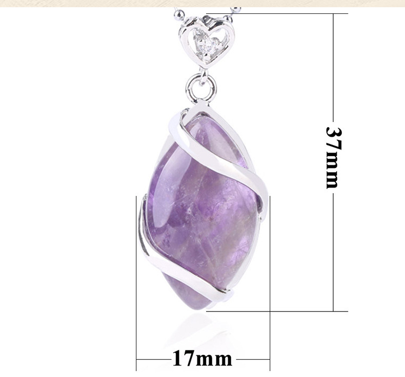 Silver Wrapped Oval  Gemstone Pendant Necklace for women