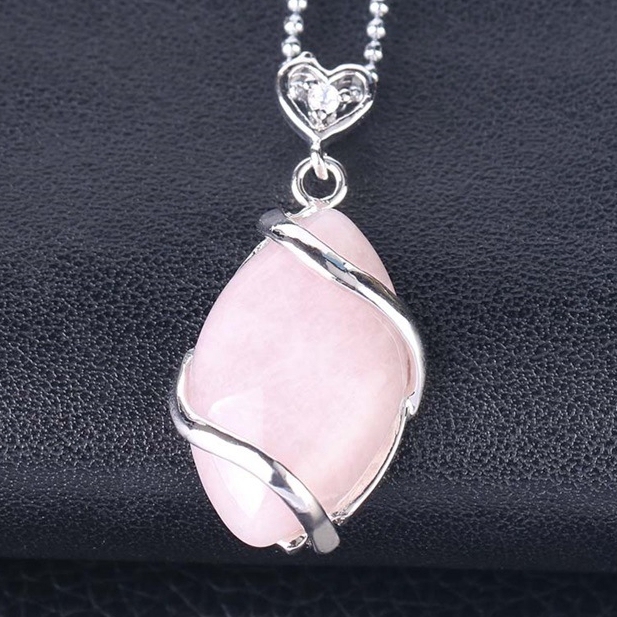 Silver Wrapped Oval  Gemstone Pendant Necklace for women
