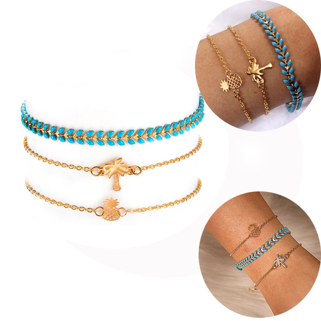 Gold Adjustable Olive Leaf Bracelets for Women Girls Wheat Spike Multiple Stackable Wrap Bangle Brangle Beach Foot Anklet …