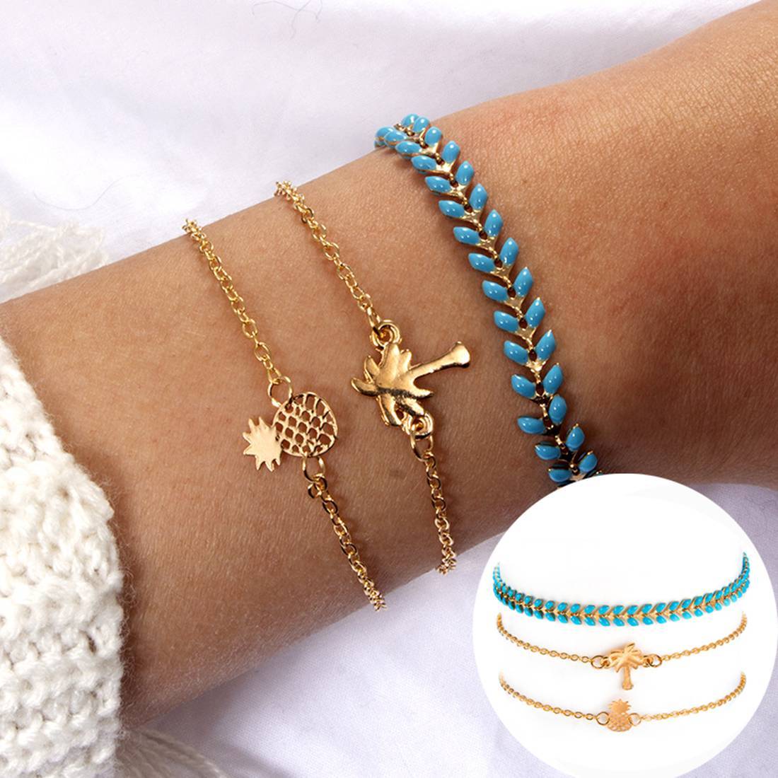 Gold Adjustable Olive Leaf Bracelets for Women Girls Wheat Spike Multiple Stackable Wrap Bangle Brangle Beach Foot Anklet …