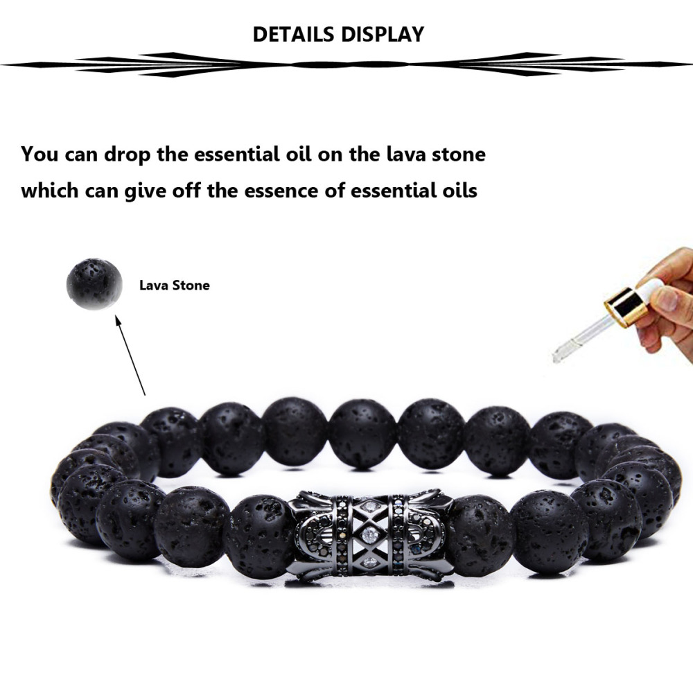 8MM Lava Rock Beads Bracelet for Men Women Essential Oil Beaded Healing Anxiety Bracelets Gift for Father's Day