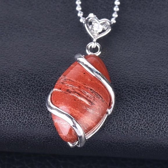 Silver Wrapped Oval  Gemstone Pendant Necklace for women