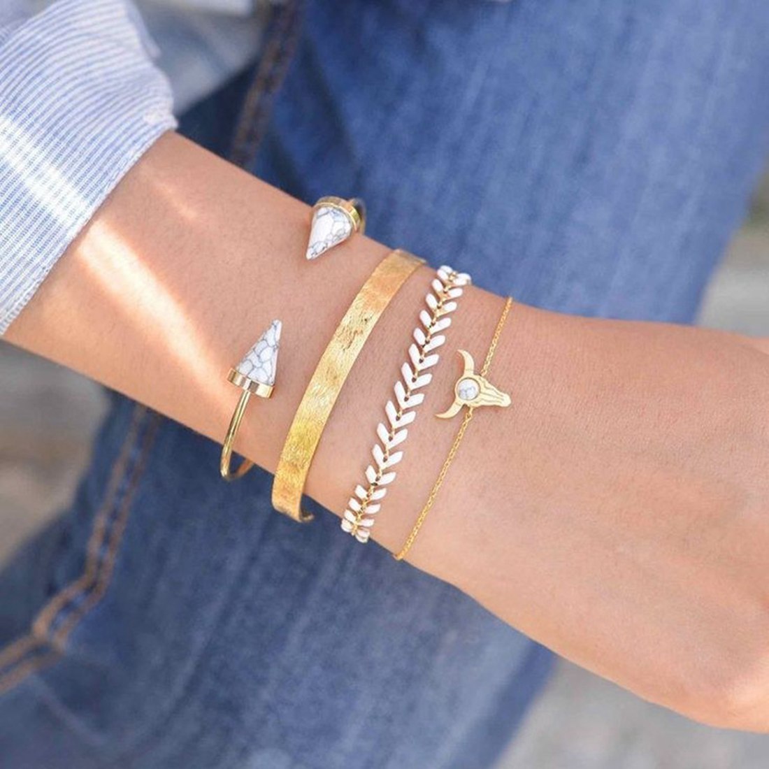 Gold Adjustable Olive Leaf Bracelets for Women Girls Wheat Spike Multiple Stackable Wrap Bangle Brangle Beach Foot Anklet …
