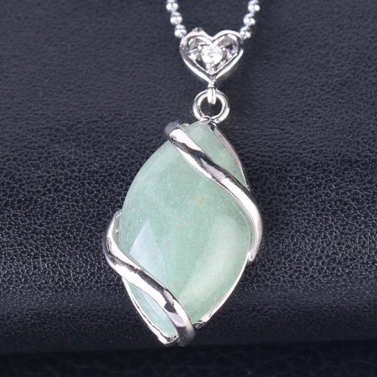 Silver Wrapped Oval  Gemstone Pendant Necklace for women