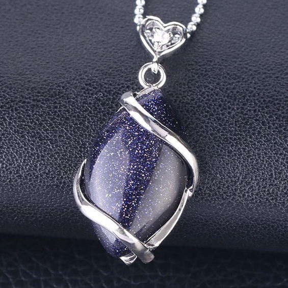 Silver Wrapped Oval  Gemstone Pendant Necklace for women
