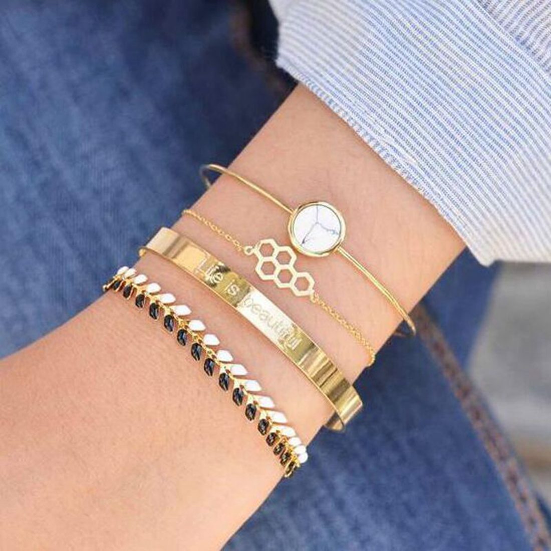 Gold Adjustable Olive Leaf Bracelets for Women Girls Wheat Spike Multiple Stackable Wrap Bangle Brangle Beach Foot Anklet …