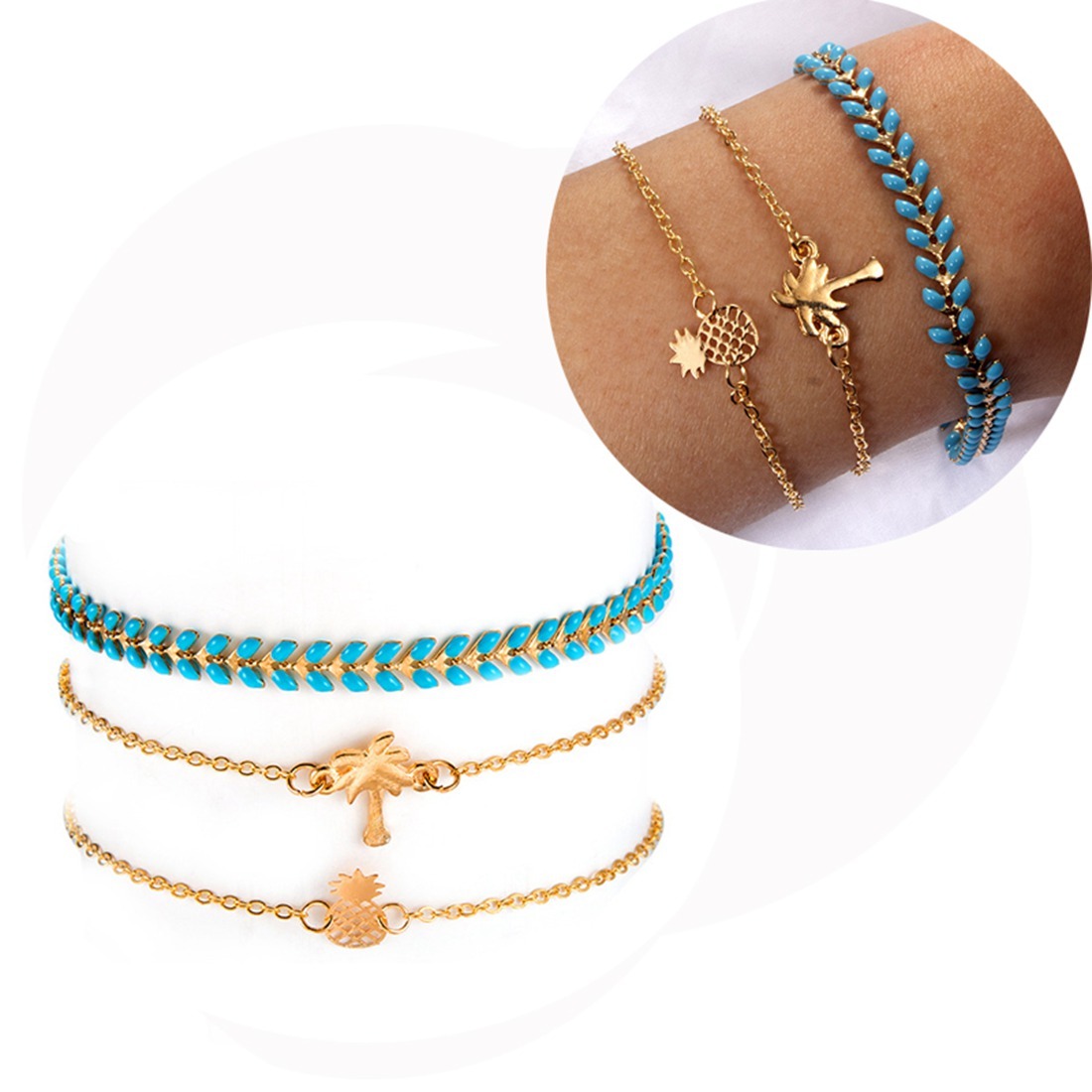 Gold Adjustable Olive Leaf Bracelets for Women Girls Wheat Spike Multiple Stackable Wrap Bangle Brangle Beach Foot Anklet …