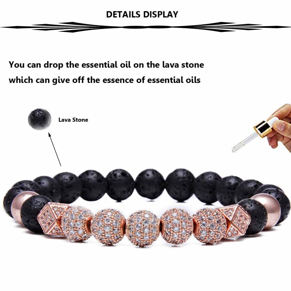 8MM Lava Rock Beads Bracelet for Men Women Essential Oil Beaded Healing Anxiety Bracelets Gift for Father's Day