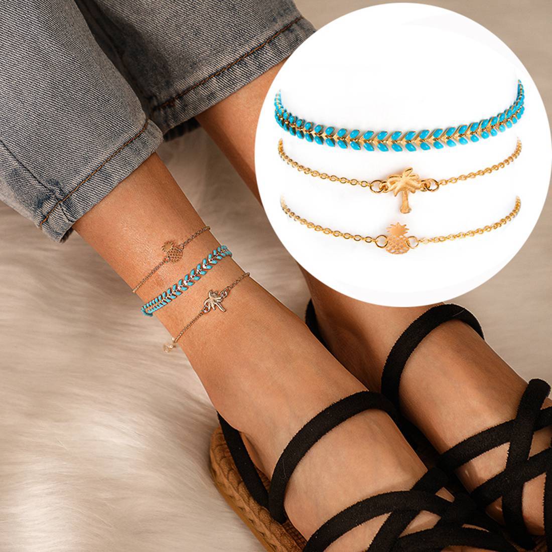 Gold Adjustable Olive Leaf Bracelets for Women Girls Wheat Spike Multiple Stackable Wrap Bangle Brangle Beach Foot Anklet …