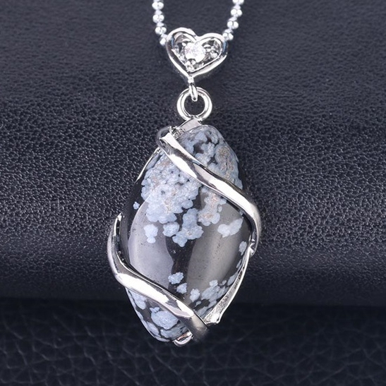 Silver Wrapped Oval  Gemstone Pendant Necklace for women