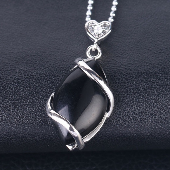 Silver Wrapped Oval  Gemstone Pendant Necklace for women