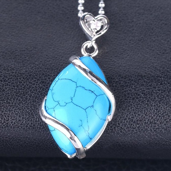 Silver Wrapped Oval  Gemstone Pendant Necklace for women