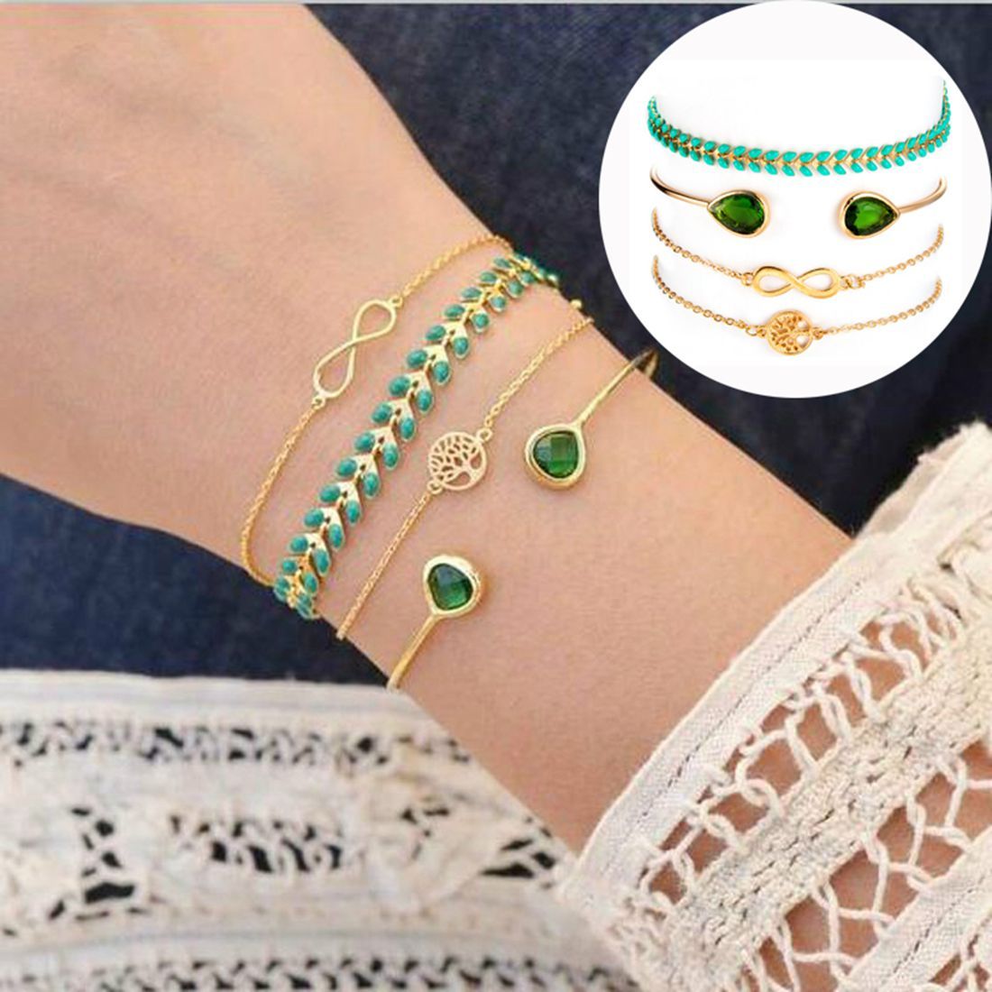Gold Adjustable Olive Leaf Bracelets for Women Girls Wheat Spike Multiple Stackable Wrap Bangle Brangle Beach Foot Anklet …