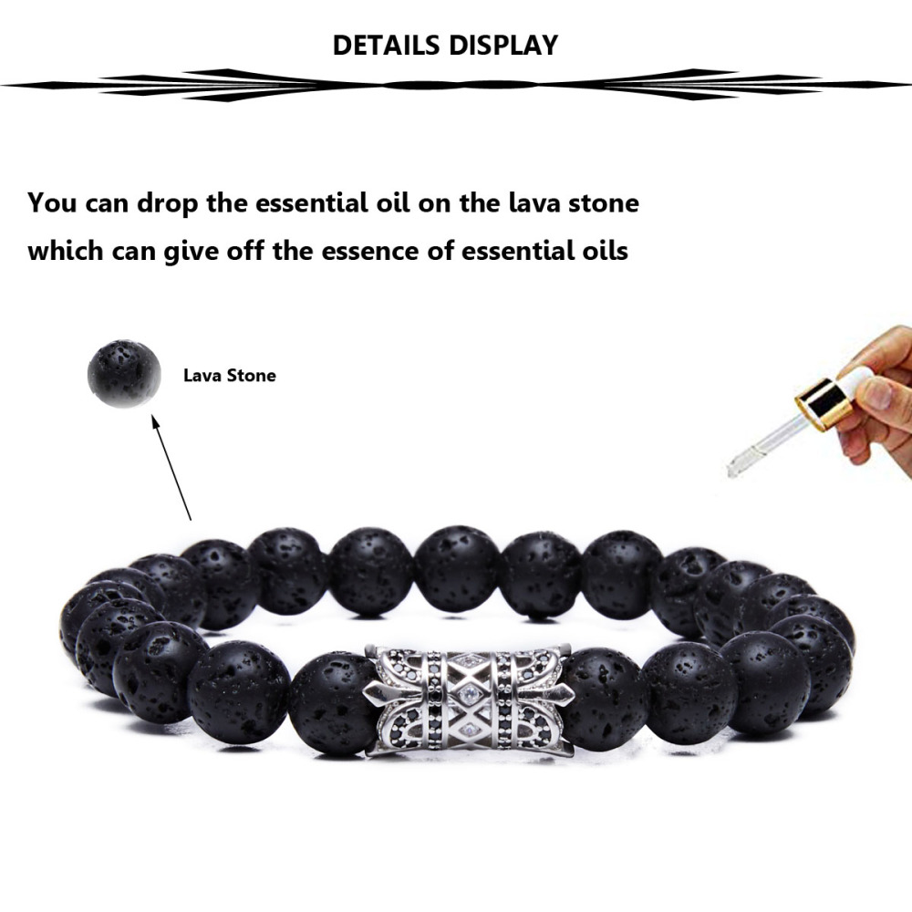 8MM Lava Rock Beads Bracelet for Men Women Essential Oil Beaded Healing Anxiety Bracelets Gift for Father's Day