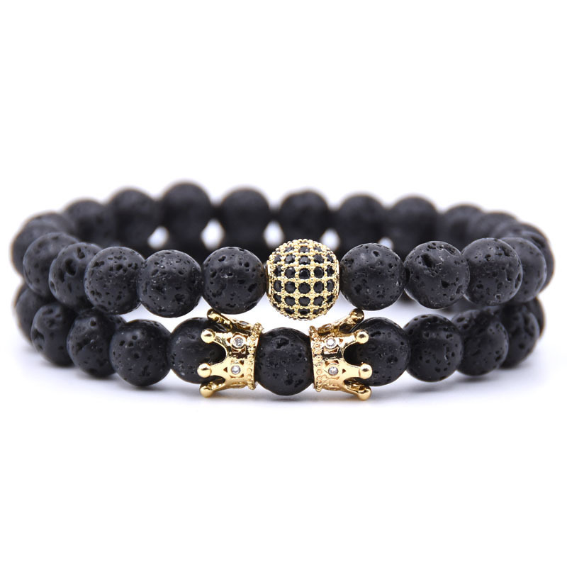8MM Lava Rock Stone Beads Bracelet for Men Women Essential Oil Beaded Healing Anxiety Bracelets Gift for Father's Day