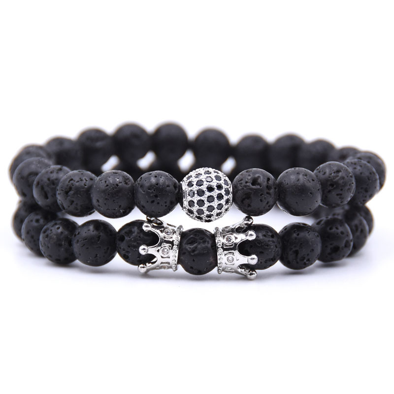 8MM Lava Rock Stone Beads Bracelet for Men Women Essential Oil Beaded Healing Anxiety Bracelets Gift for Father's Day