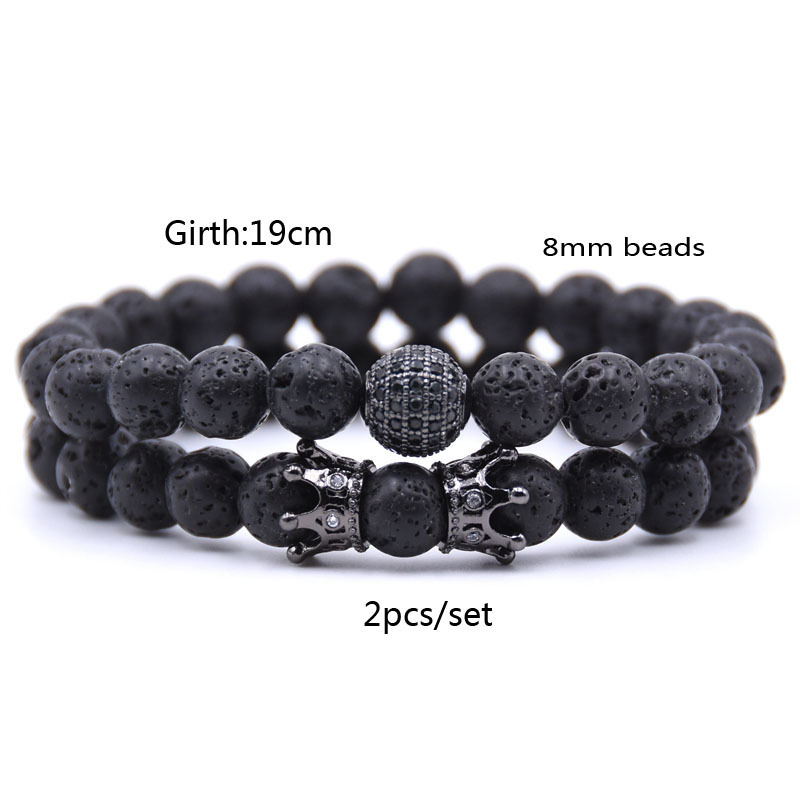 8MM Lava Rock Stone Beads Bracelet for Men Women Essential Oil Beaded Healing Anxiety Bracelets Gift for Father's Day