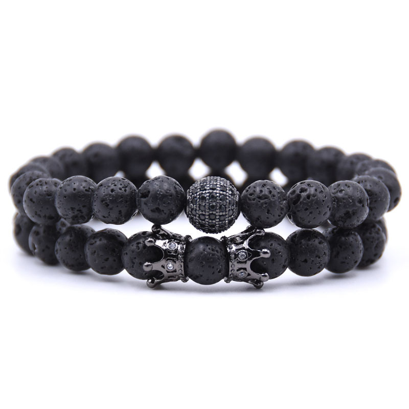 8MM Lava Rock Stone Beads Bracelet for Men Women Essential Oil Beaded Healing Anxiety Bracelets Gift for Father's Day