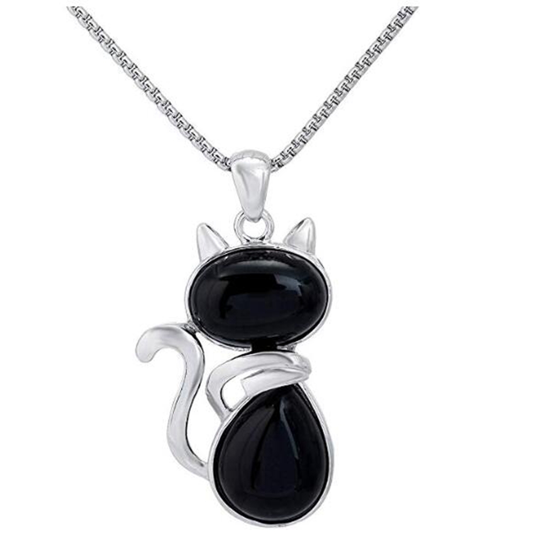 Silver Cate Stone Pendant Healing Crystal Necklace Animal Energy Chakra Amulet Handmade Jewelry for Women