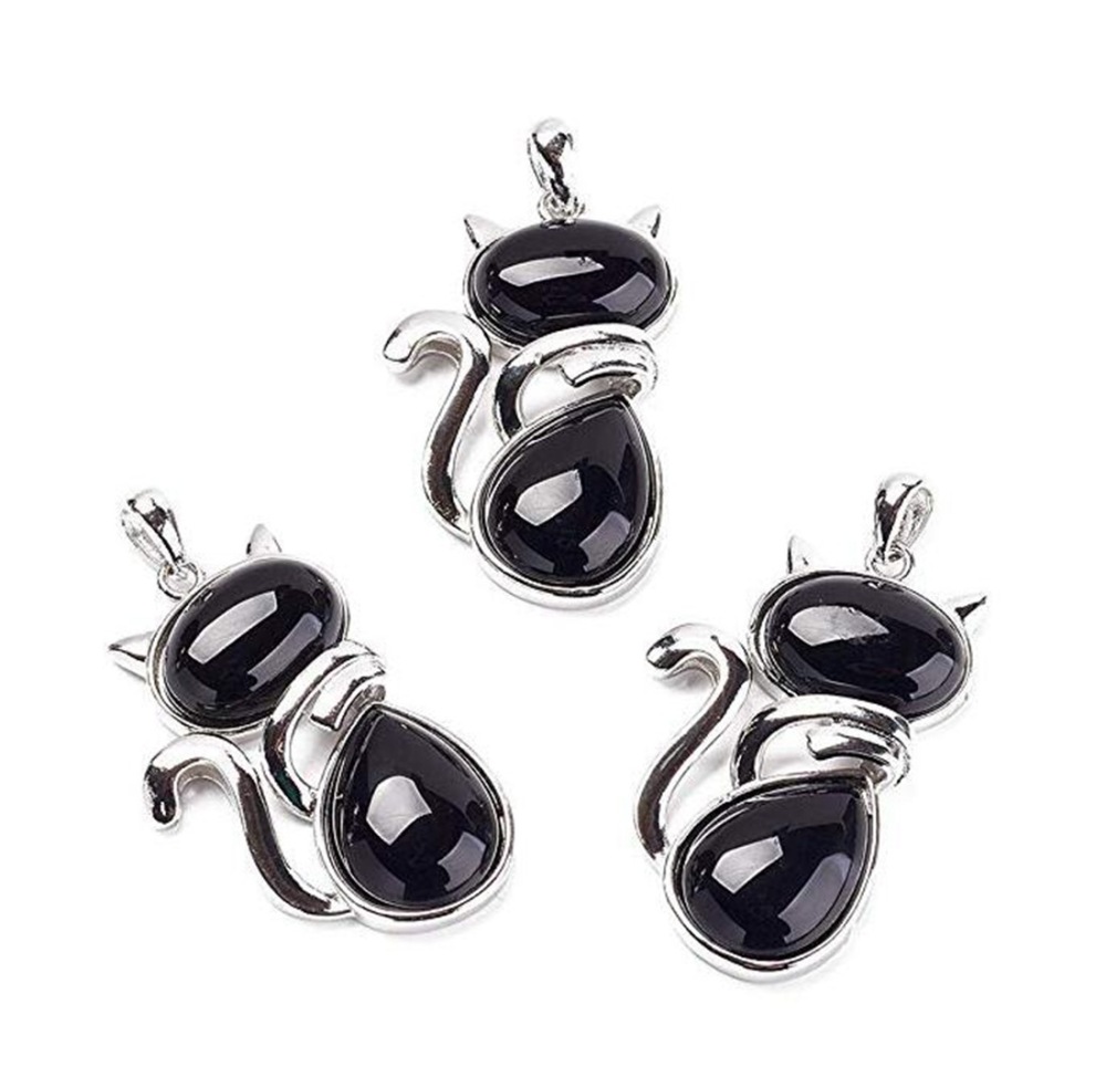 Silver Cate Stone Pendant Healing Crystal Necklace Animal Energy Chakra Amulet Handmade Jewelry for Women