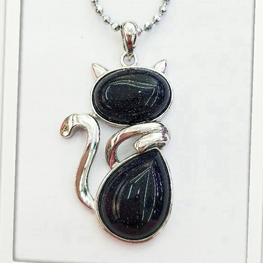 Silver Cate Stone Pendant Healing Crystal Necklace Animal Energy Chakra Amulet Handmade Jewelry for Women