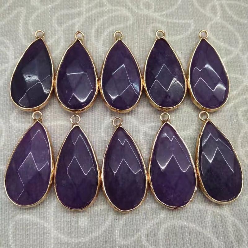 Wrapped Gold Natural Facted Waterdrop Gemstone Pendant