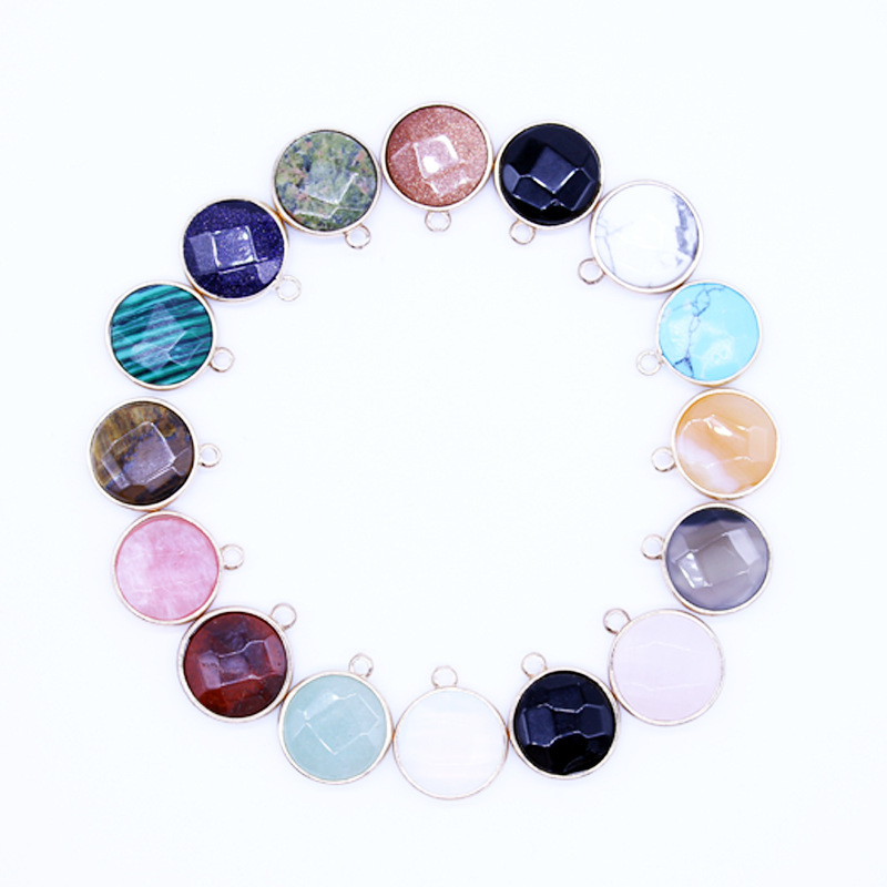 Wrapped Gold Natural Facted  Round & Coin Gemstone Pendant