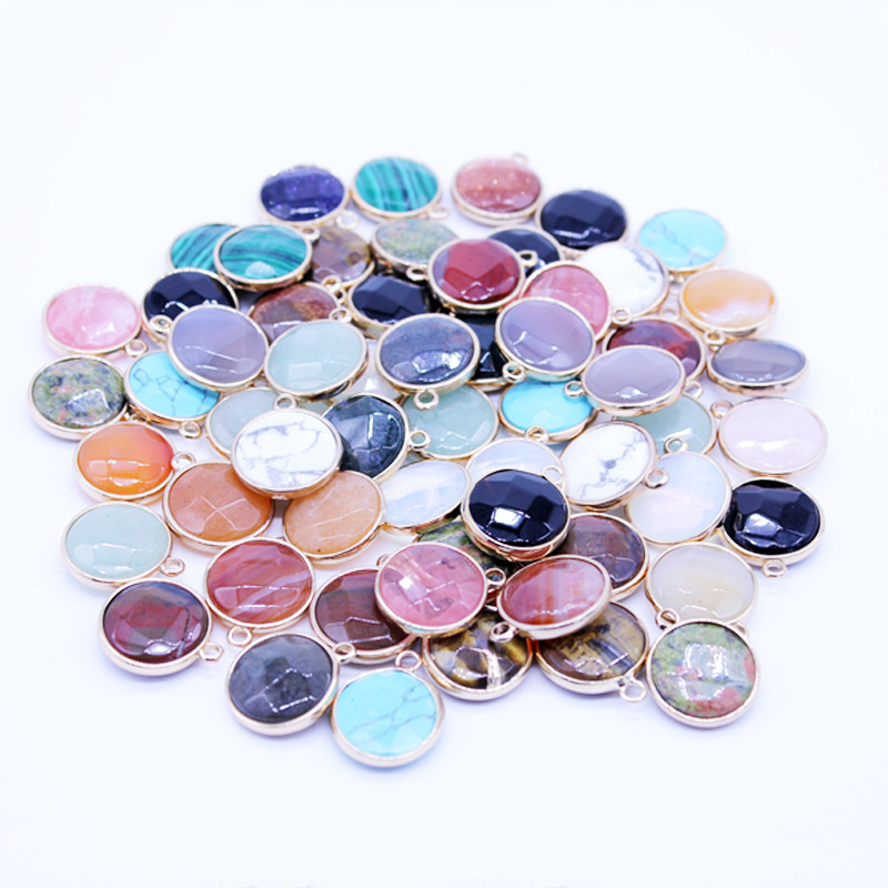 Wrapped Gold Natural Facted  Round & Coin Gemstone Pendant
